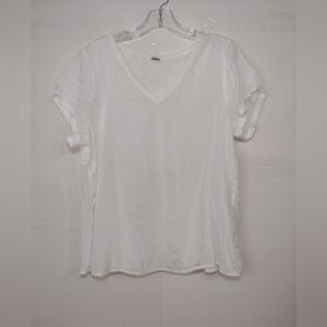Chan Luu White V-Neck Short Sleeve Top